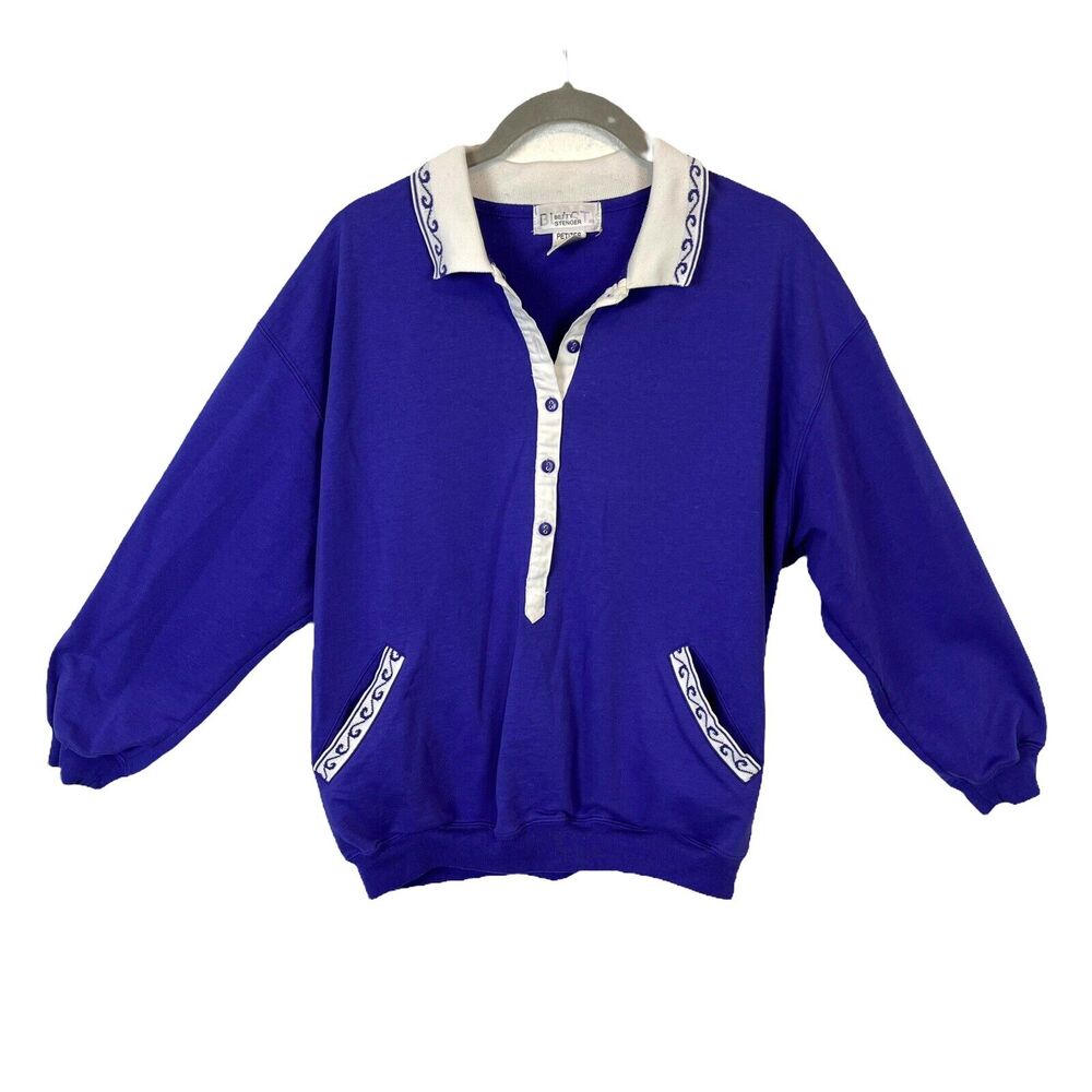 Granny Chic Sweatshirt Vintage Womens Purple & White Collared Lightweight SZ LP